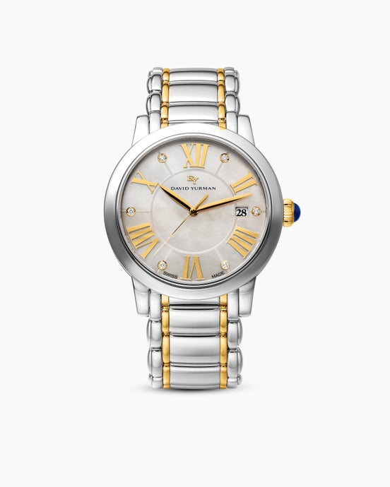 Classic Quartz Watch in Stainless Steel with 18K Yellow Gold and Diamonds, 38mm