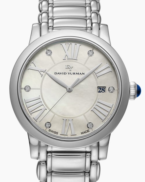 Womens Classic Quartz Watch in Stainless Steel with Diamonds, 38mm