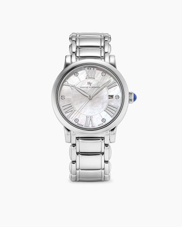 Classic Quartz Stainless Steel Watch with Diamonds, 38mm