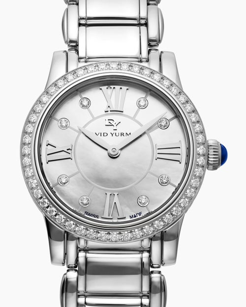 Womens Classic Quartz Watch in Stainless Steel with Diamond Bezel, 30mm