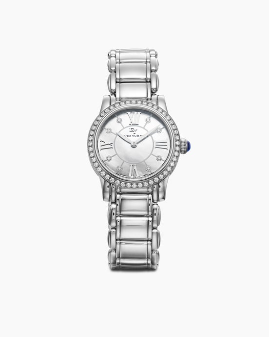 Classic Quartz Stainless Steel Watch with Diamond Bezel, 30mm