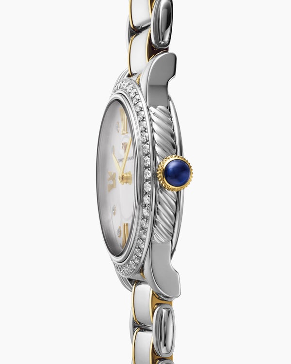 Classic Quartz Watch in Stainless Steel with 18K Yellow Gold and Diamond Bezel, 30mm