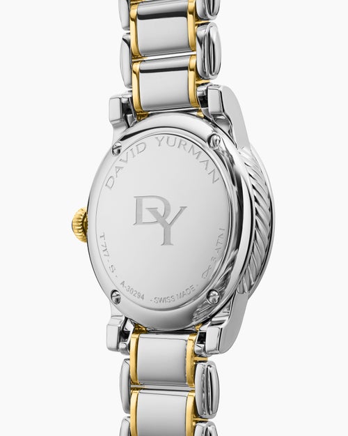 Womens Classic Quartz Watch in Stainless Steel with 18K Yellow Gold and Diamond Bezel, 30mm