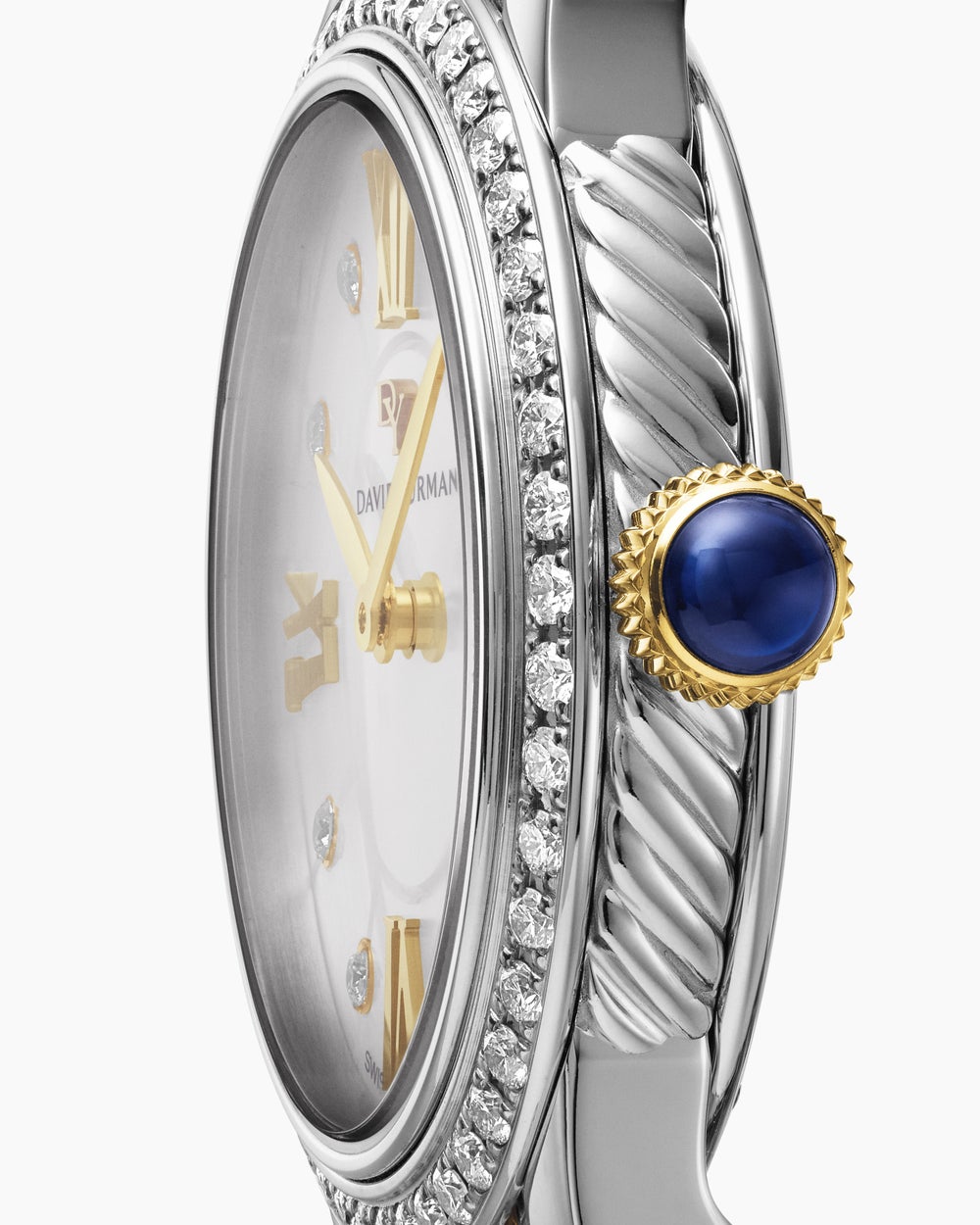 Montre à quartz classique en acier inoxydable avec or jaune 18 carats et chaton en diamants, 30 mm femme