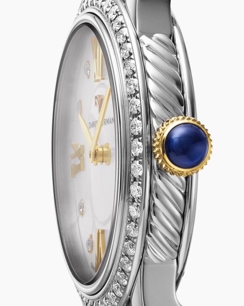 Womens Classic Quartz Watch in Stainless Steel with 18K Yellow Gold and Diamond Bezel, 30mm