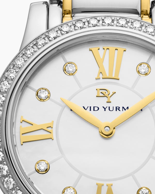 Classic Quartz Watch in Stainless Steel with 18K Yellow Gold and Diamond Bezel, 30mm