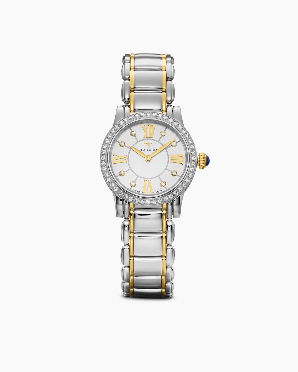 Montre à quartz classique en acier inoxydable avec or jaune 18 carats et chaton en diamants, 30 mm femme