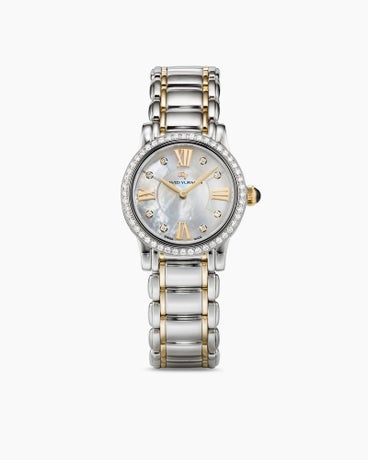 Classic Quartz Watch in Stainless Steel with 18K Yellow Gold and Diamond Bezel, 30mm