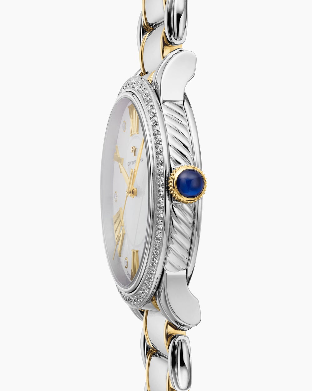 Montre à quartz classique en acier inoxydable avec or jaune 18 carats et chaton en diamant, 38 mm femme