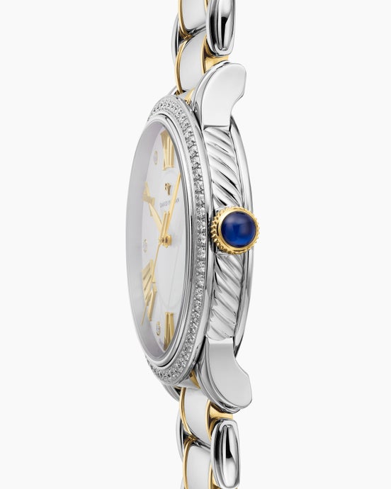 Classic Quartz Watch in Stainless Steel with 18K Yellow Gold and Diamond Bezel, 38mm
