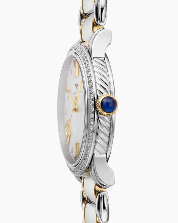Classic Quartz Watch in Stainless Steel with 18K Yellow Gold and Diamond Bezel, 38mm