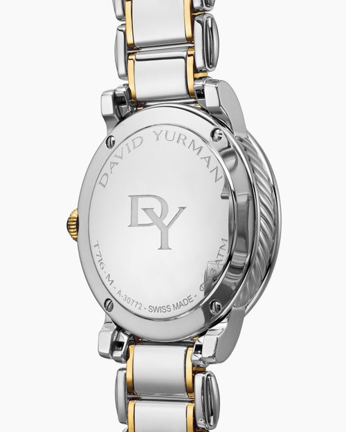 Womens Classic Quartz Watch in Stainless Steel with 18K Yellow Gold and Diamond Bezel, 38mm