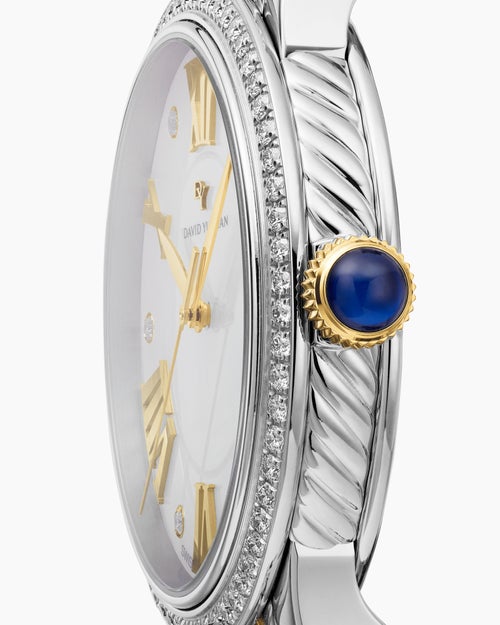 Womens Classic Quartz Watch in Stainless Steel with 18K Yellow Gold and Diamond Bezel, 38mm