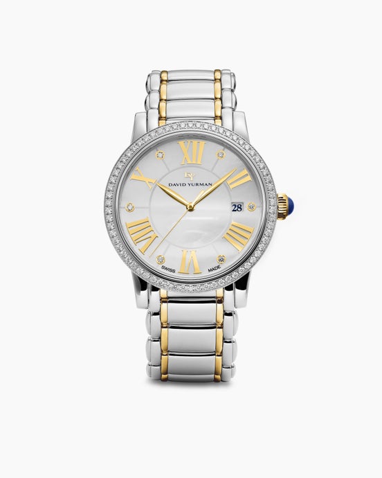 Classic Quartz Watch in Stainless Steel with 18K Yellow Gold and Diamond Bezel, 38mm