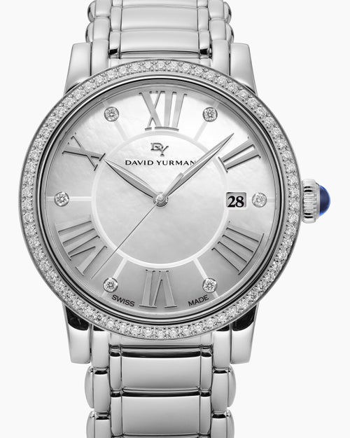 Womens Classic Quartz Watch in Stainless Steel with Diamond Bezel, 38mm