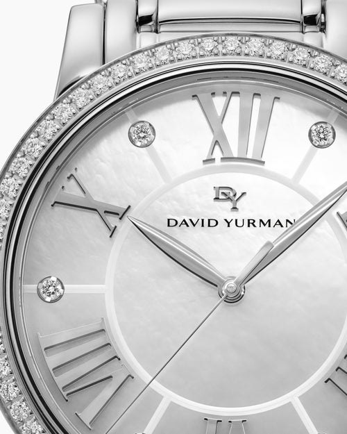Womens Classic Quartz Watch in Stainless Steel with Diamond Bezel, 38mm
