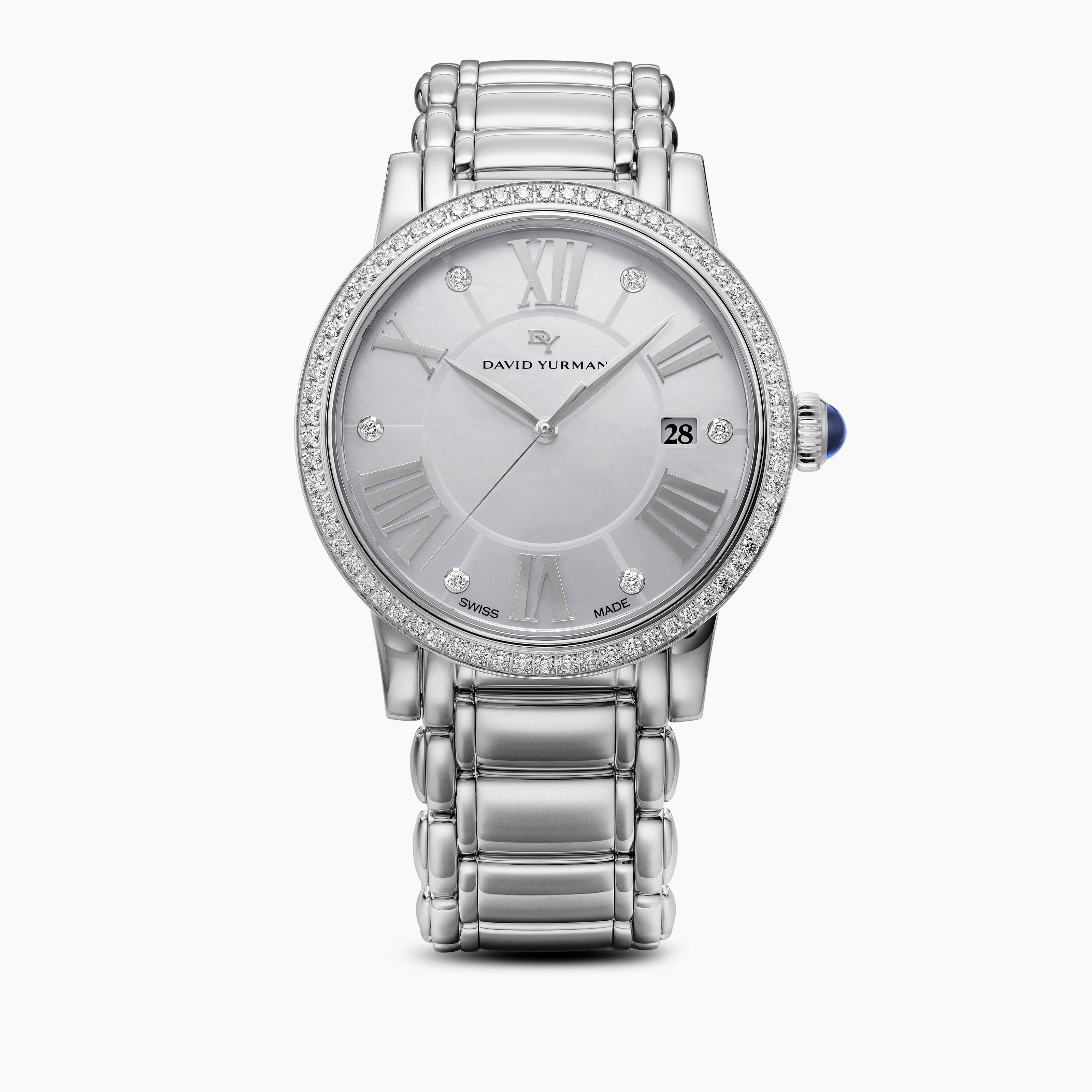 Womens Classic Quartz Watch in Stainless Steel with Diamond Bezel, 38mm