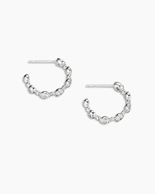 Womens DY Starlight Hoop Earrings in 18K White Gold with Diamonds