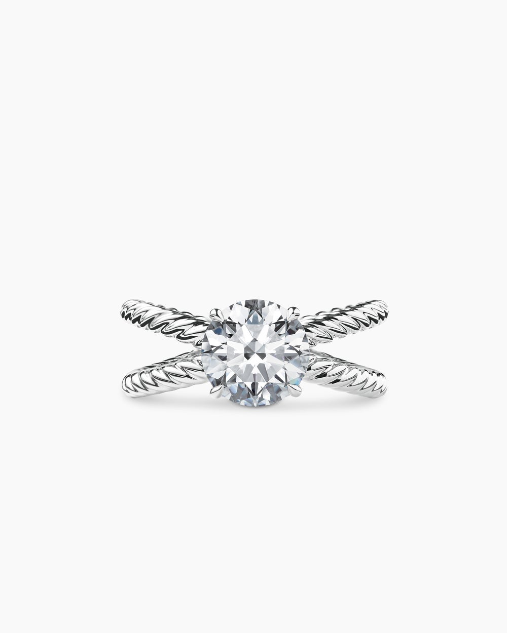 Womens DY Crossover Cable Engagement Ring in Platinum, Round