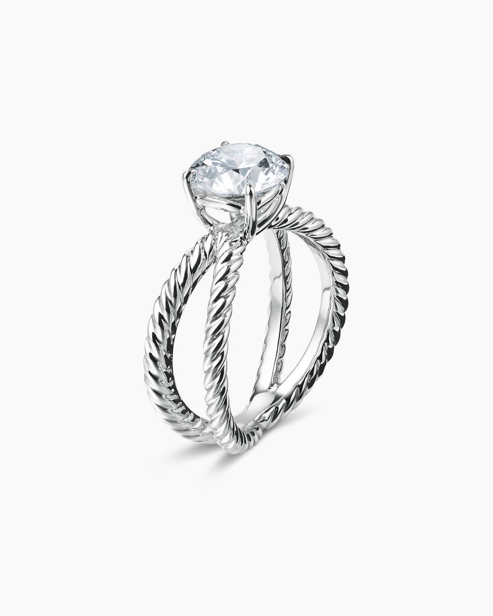 Womens DY Crossover Cable Engagement Ring in Platinum, Round