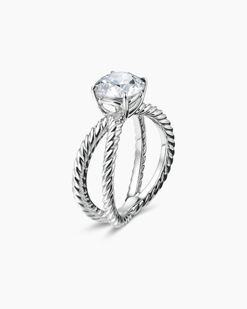 Womens DY Crossover Cable Engagement Ring in Platinum, Round