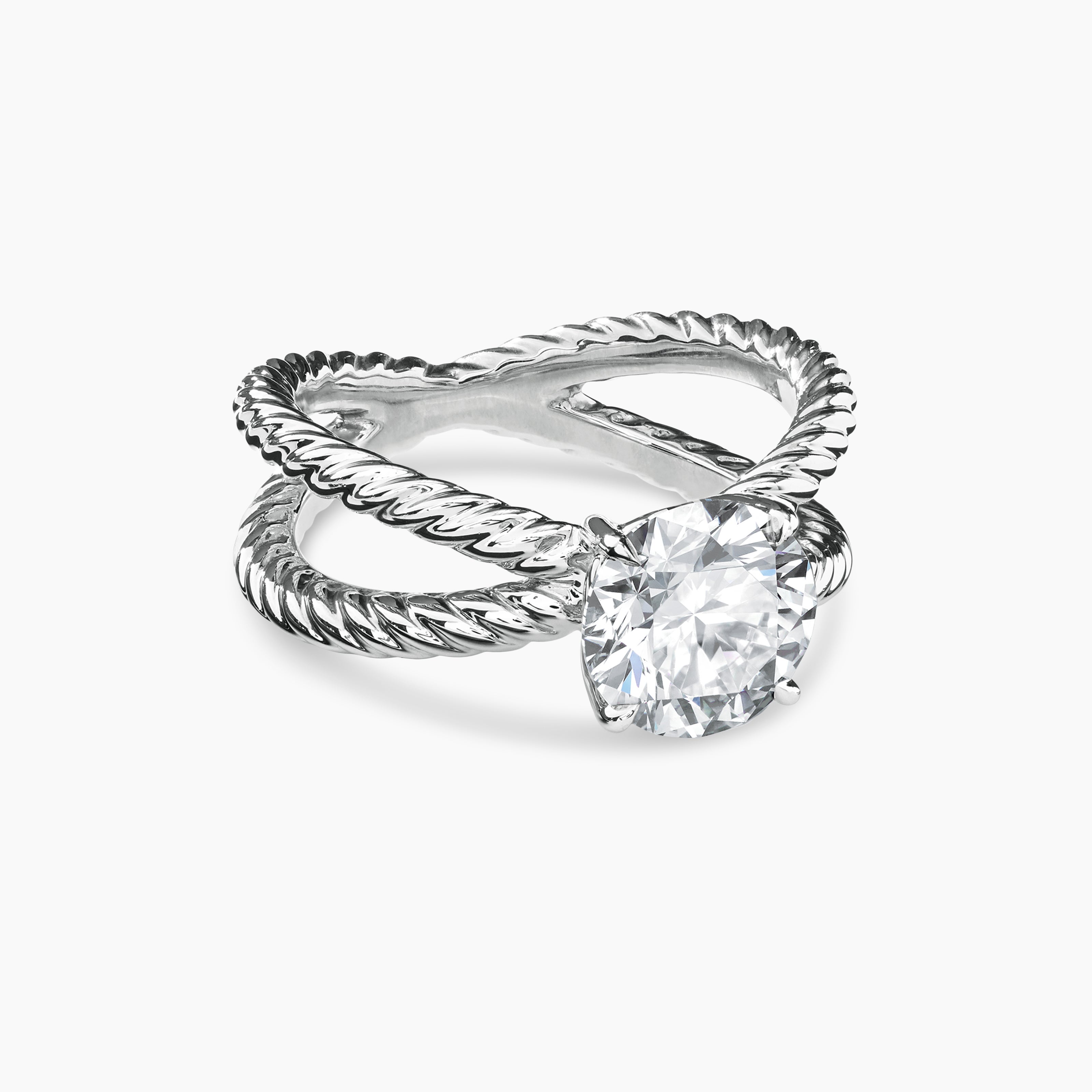 Womens DY Crossover Cable Engagement Ring in Platinum, Round