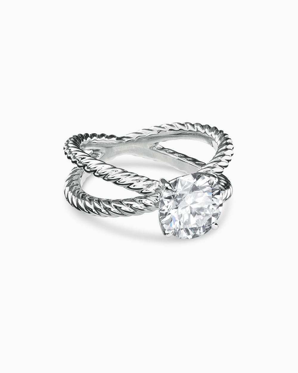 Womens DY Crossover Cable Engagement Ring in Platinum, Round