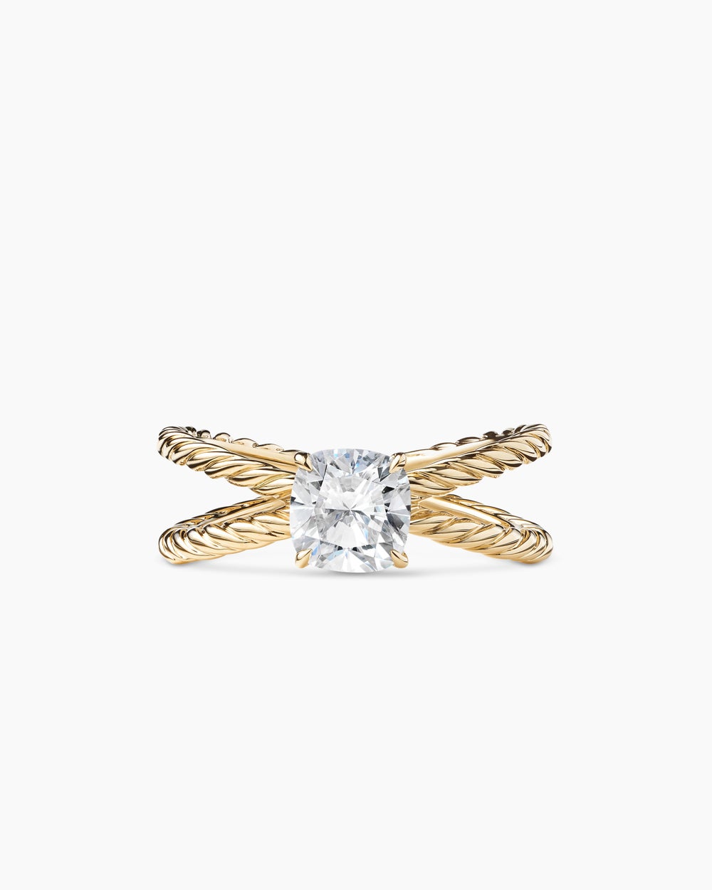 Womens DY Crossover Engagement Ring in 18K Yellow Gold, Cushion