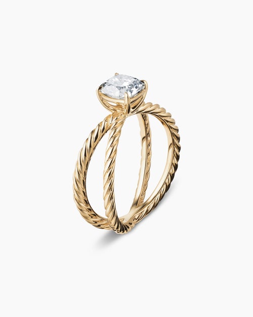 Womens DY Crossover Engagement Ring in 18K Yellow Gold, Cushion