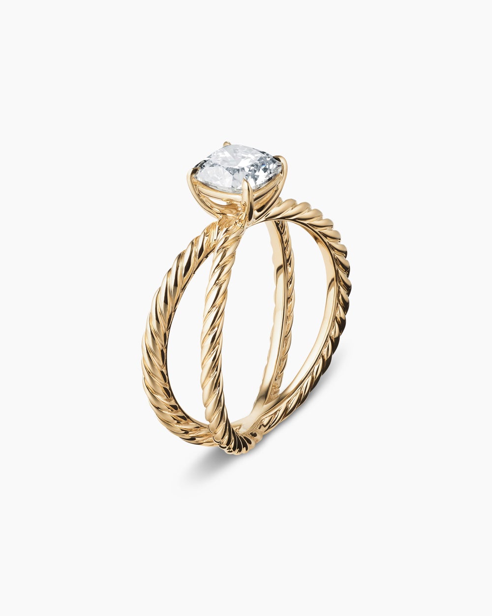 Womens DY Crossover Engagement Ring in 18K Yellow Gold, Cushion