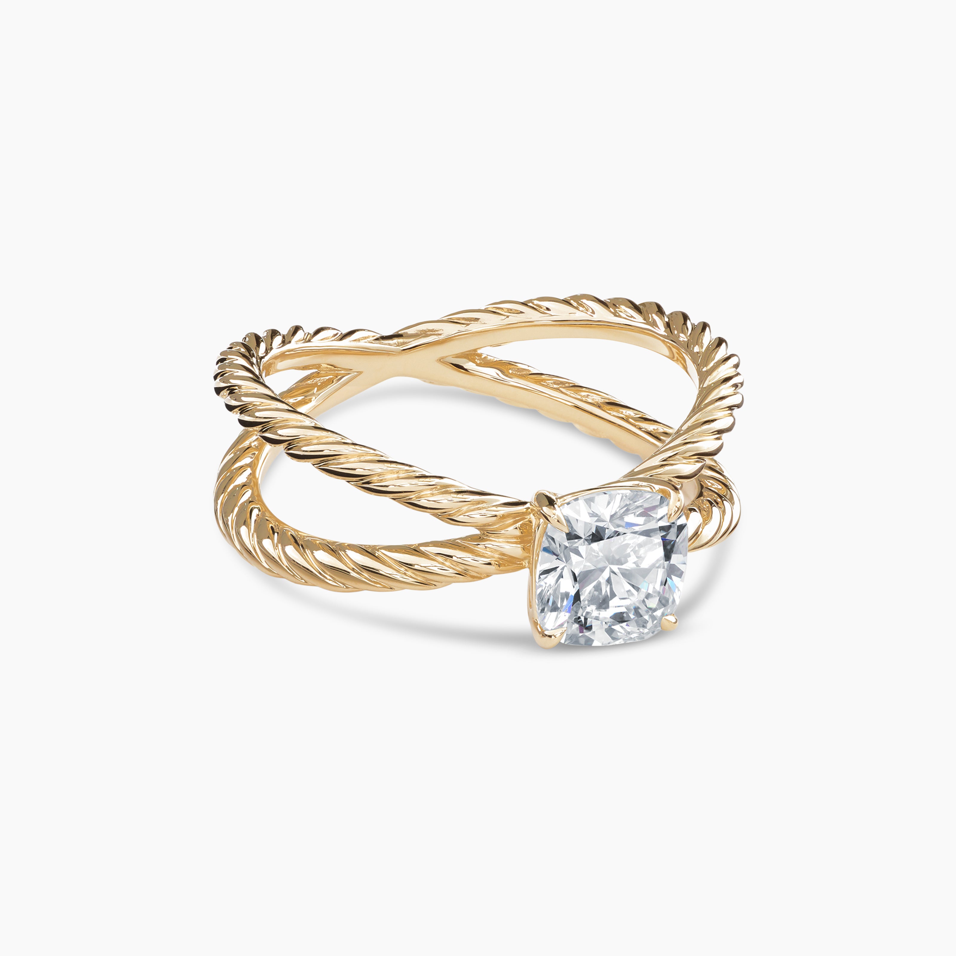 Womens DY Crossover Engagement Ring in 18K Yellow Gold, Cushion