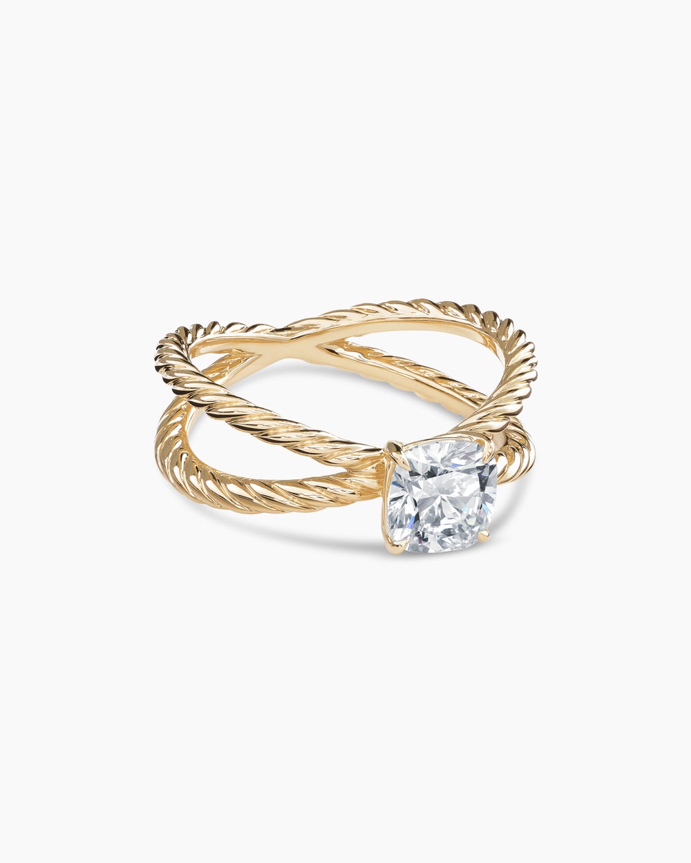 Womens DY Crossover Engagement Ring in 18K Yellow Gold, Cushion