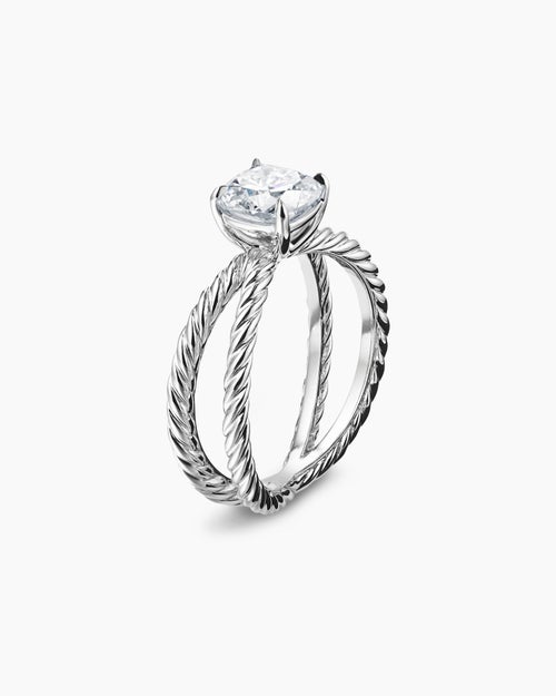 Womens DY Crossover Engagement Ring in Platinum, Cushion