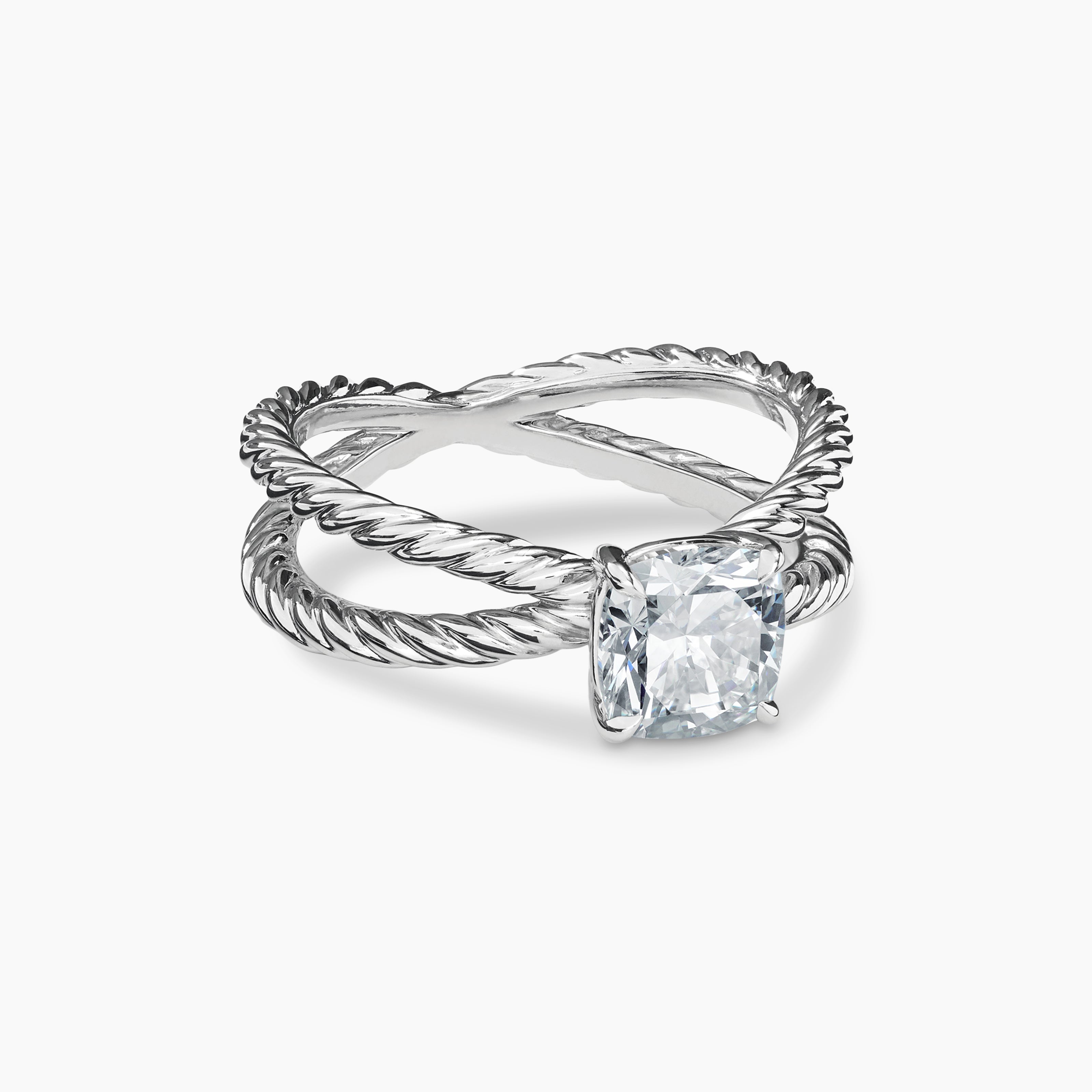 Womens DY Crossover Engagement Ring in Platinum, Cushion