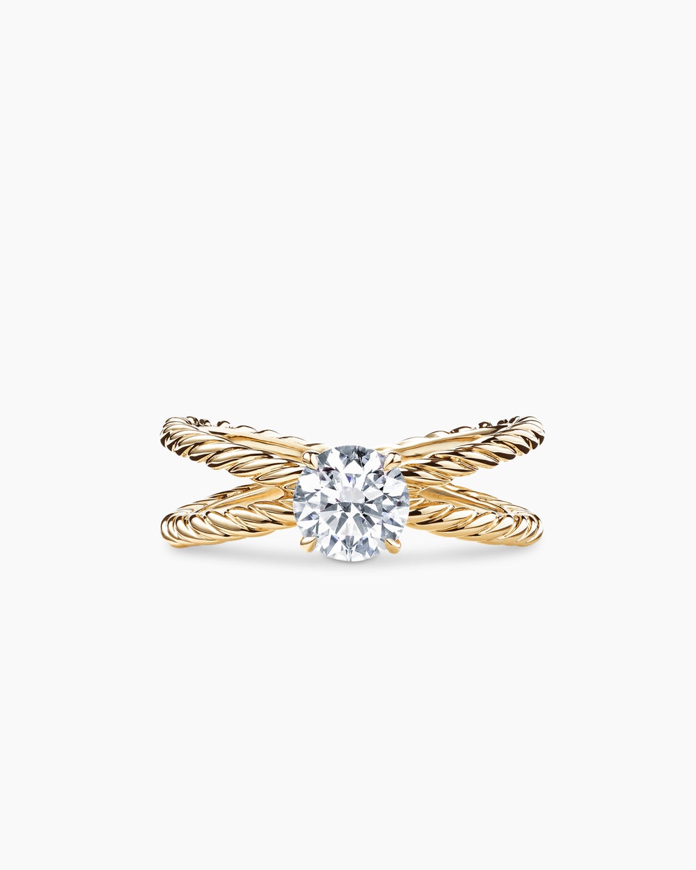 Womens DY Crossover Engagement Ring in 18K Yellow Gold, Round