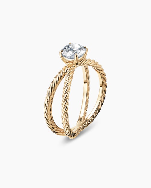Womens DY Crossover Engagement Ring in 18K Yellow Gold, Round