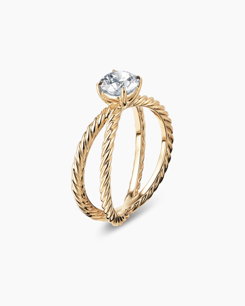 Womens DY Crossover Engagement Ring in 18K Yellow Gold, Round