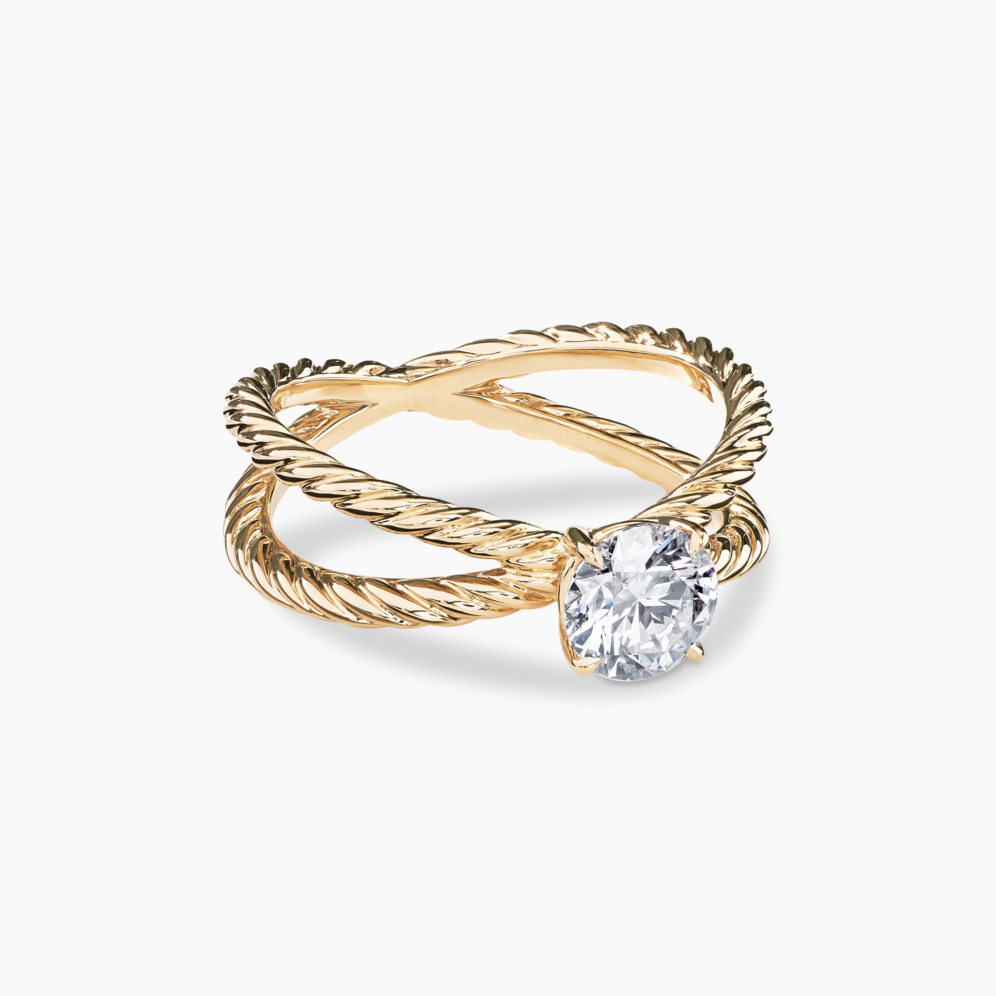 Womens DY Crossover Engagement Ring in 18K Yellow Gold, Round