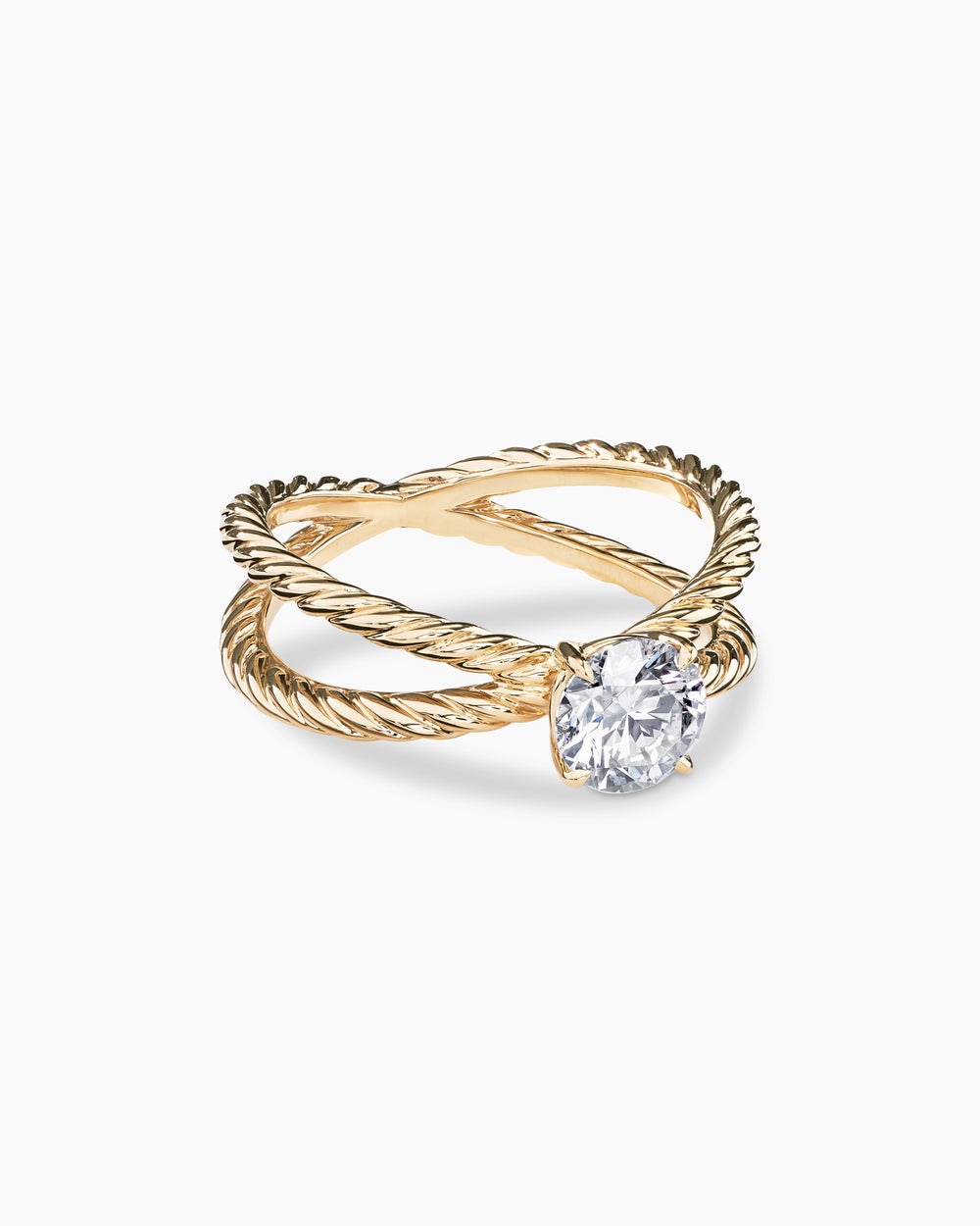 Womens DY Crossover Engagement Ring in 18K Yellow Gold, Round