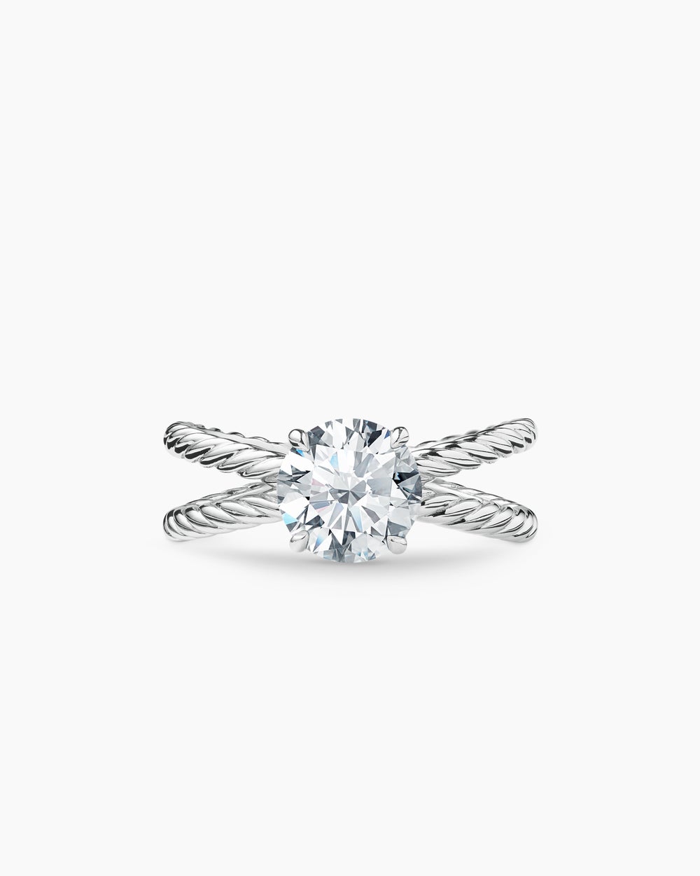 Womens DY Crossover Engagement Ring in Platinum, Round