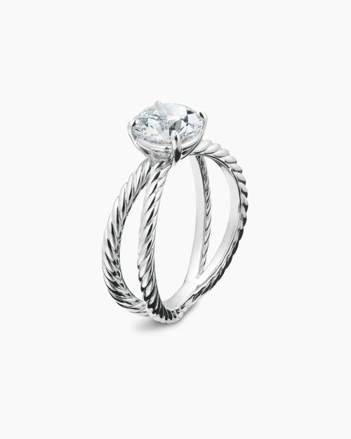 Womens DY Crossover Engagement Ring in Platinum, Round