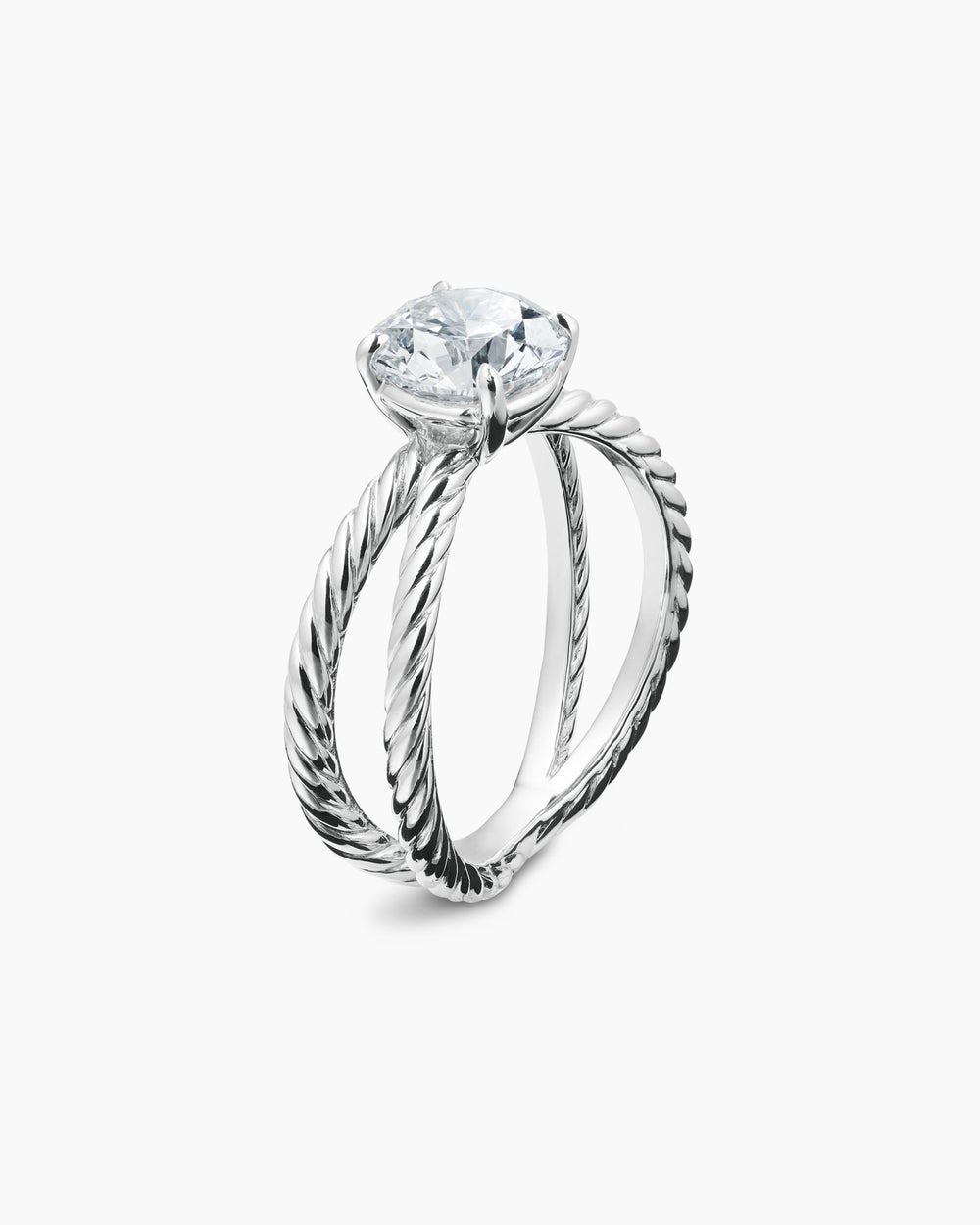 Womens DY Crossover Engagement Ring in Platinum, Round
