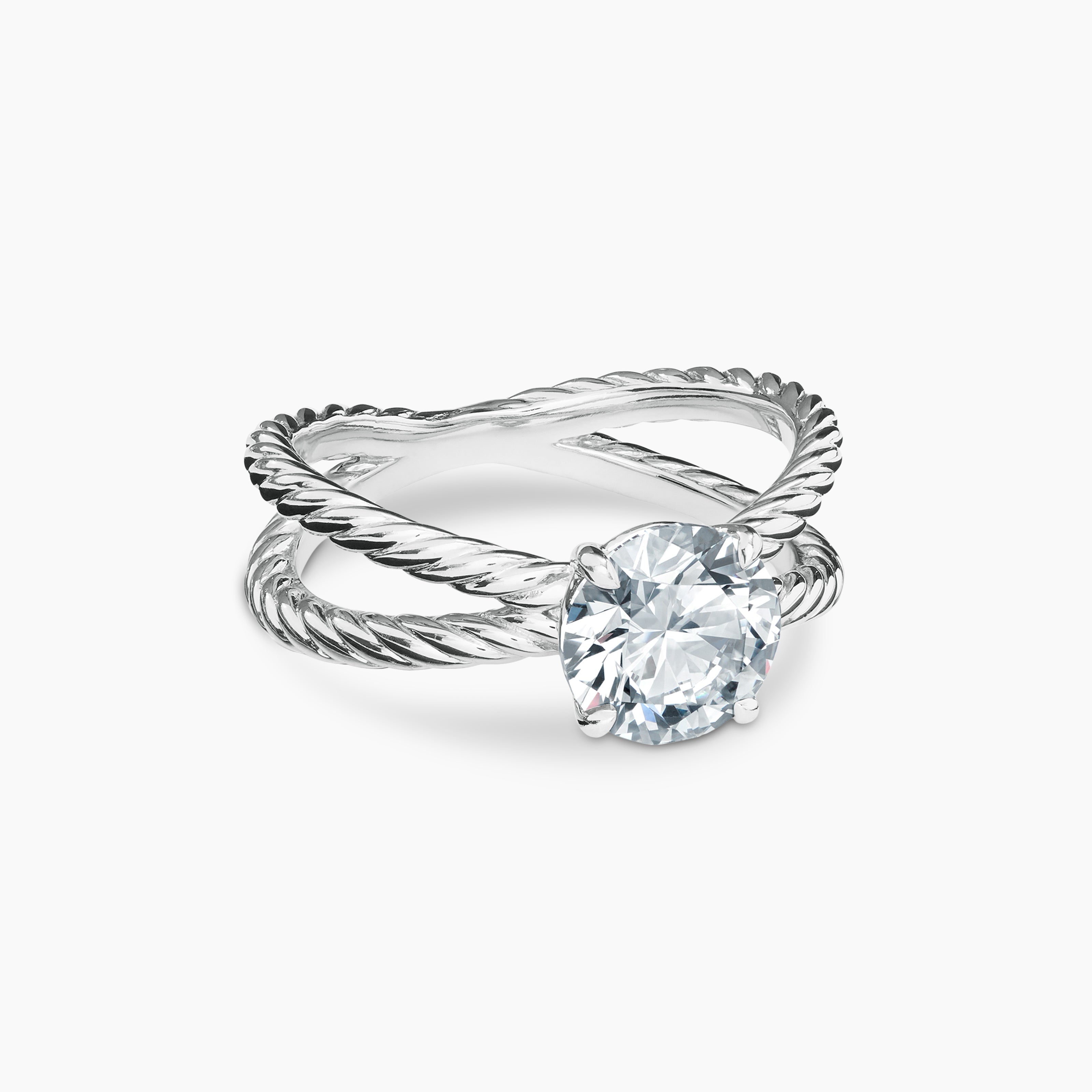 Womens DY Crossover Engagement Ring in Platinum, Round