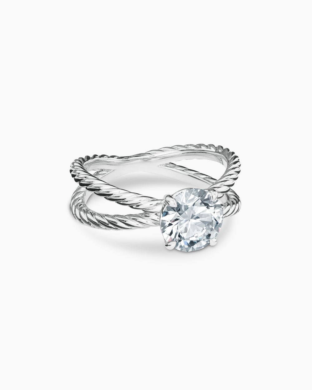 Womens DY Crossover Engagement Ring in Platinum, Round