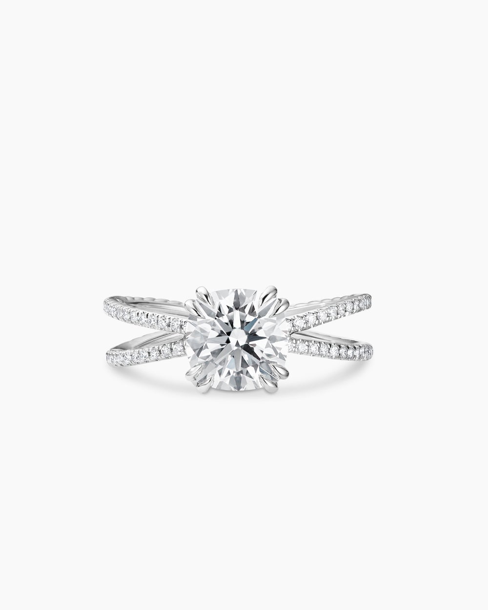 Womens DY Crossover Pavé Engagement Ring in Platinum, Cushion