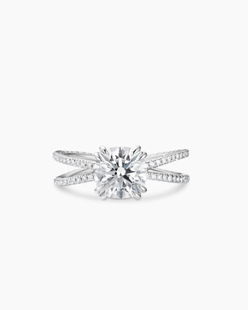 Womens DY Crossover Pavé Engagement Ring in Platinum, Cushion