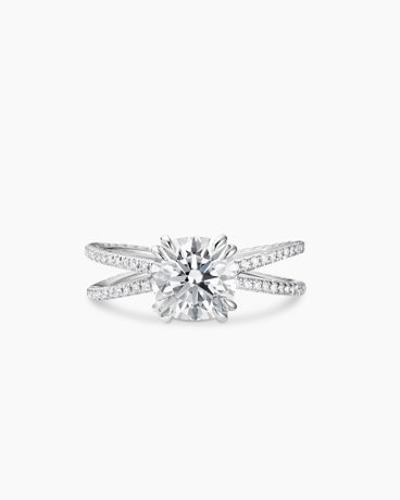 DY Crossover Pavé Engagement Ring in Platinum, Cushion
