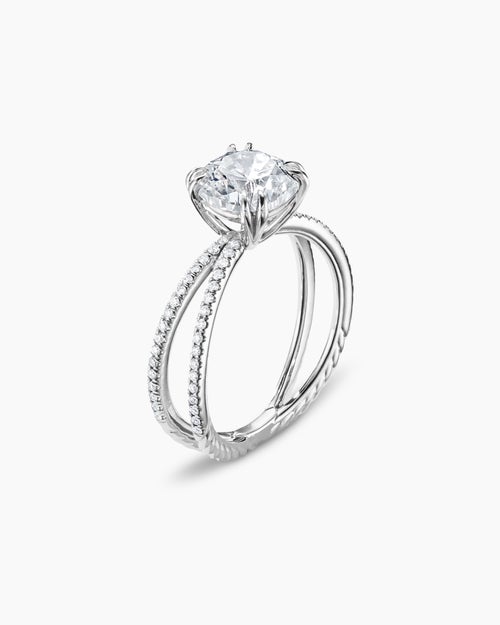 Womens DY Crossover Pavé Engagement Ring in Platinum, Cushion