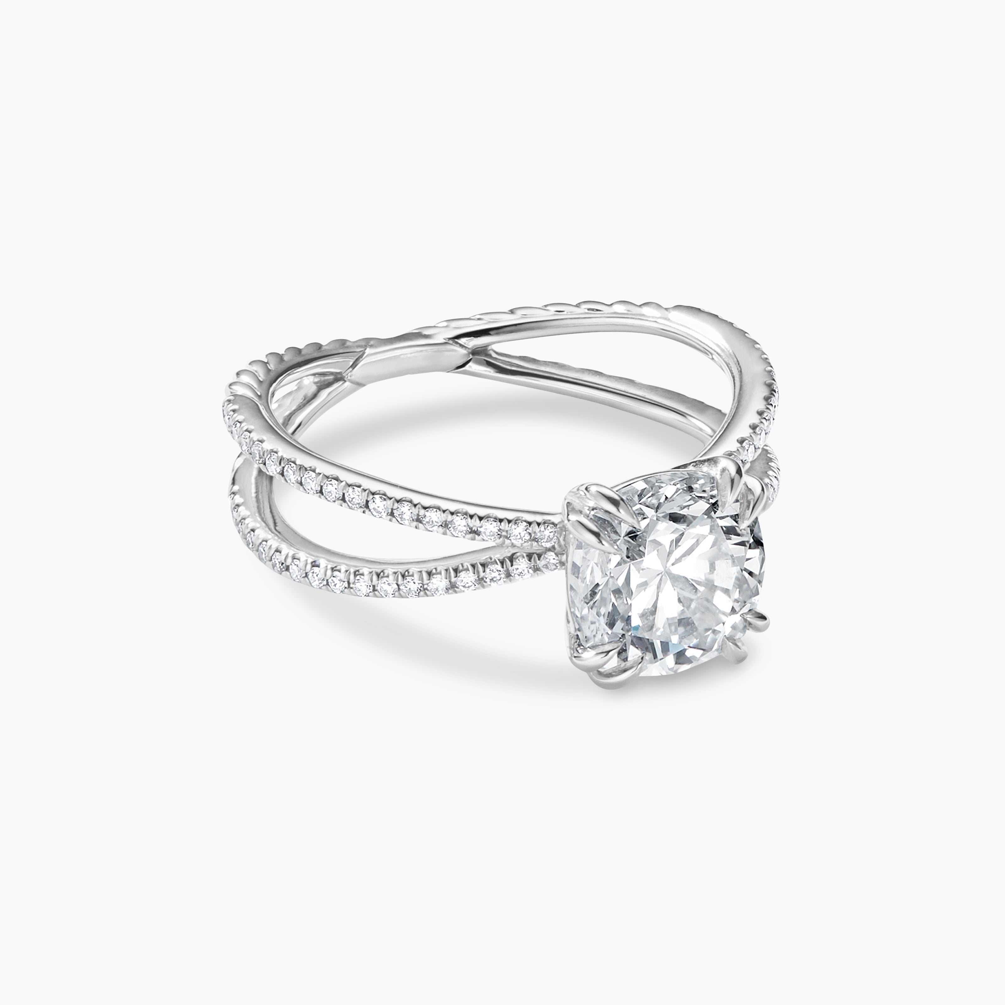 Womens DY Crossover Pav&eacute; Engagement Ring in Platinum, Cushion