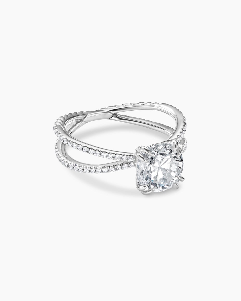 Womens DY Crossover Pavé Engagement Ring in Platinum, Cushion